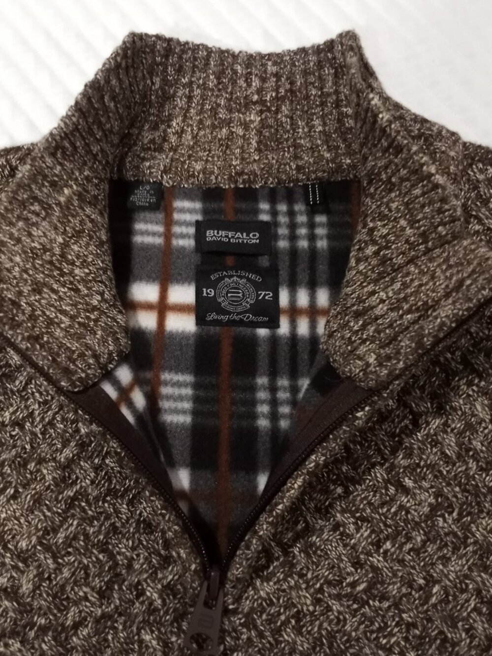 BROWN BUFFALO DAVID BITTON QUARTER ZIP KNIT SWEATER MEN SIZE L